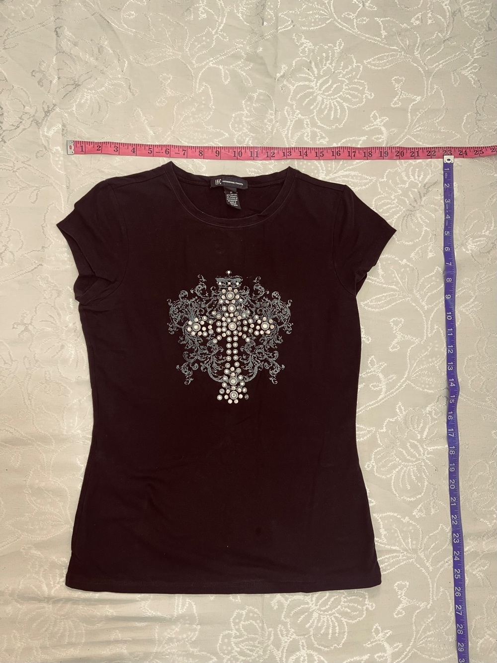 INC International Concepts Black Short-Sleeve Tee with Jeweled Cross